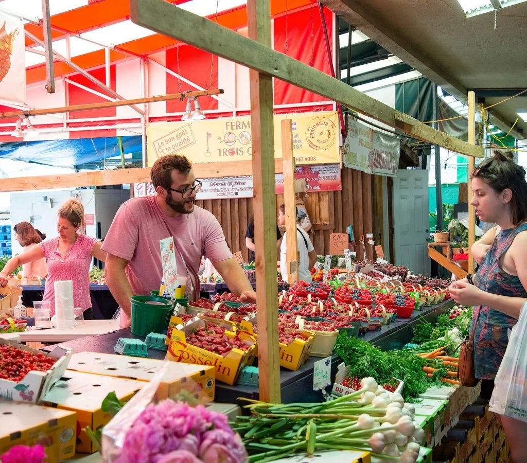 Vibrant weekend market in Canada with seasonal produce and local food vendors