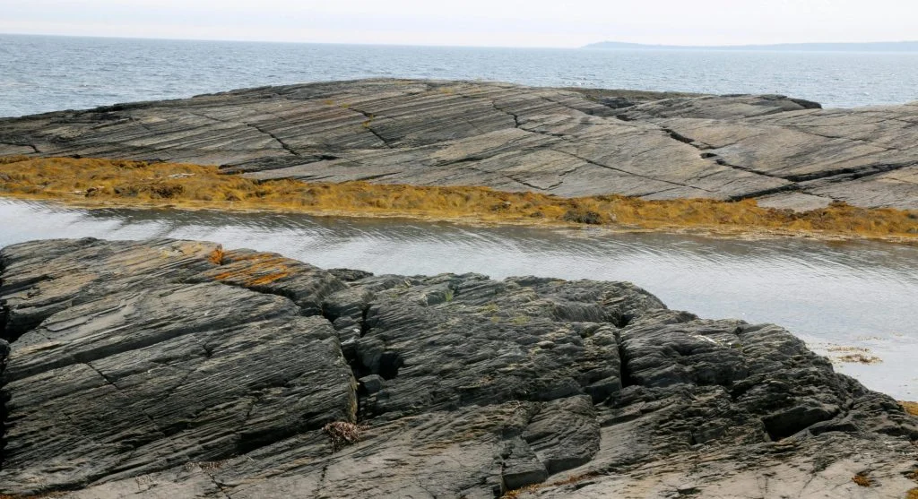 Rugged stone shorelines along a Canadian lake or ocean
