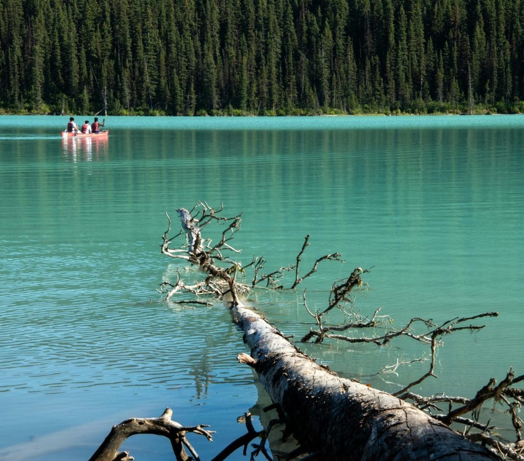 Person taking a low-stress break outdoors in Canada wearing simple clothing