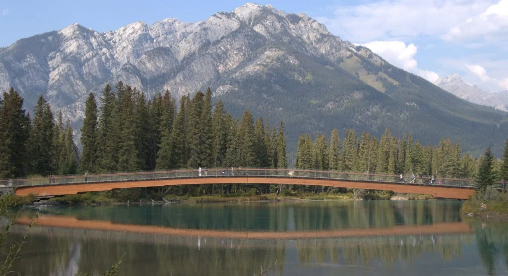 A serene scenic trail in Canada with a calm spot to pause and take in the view