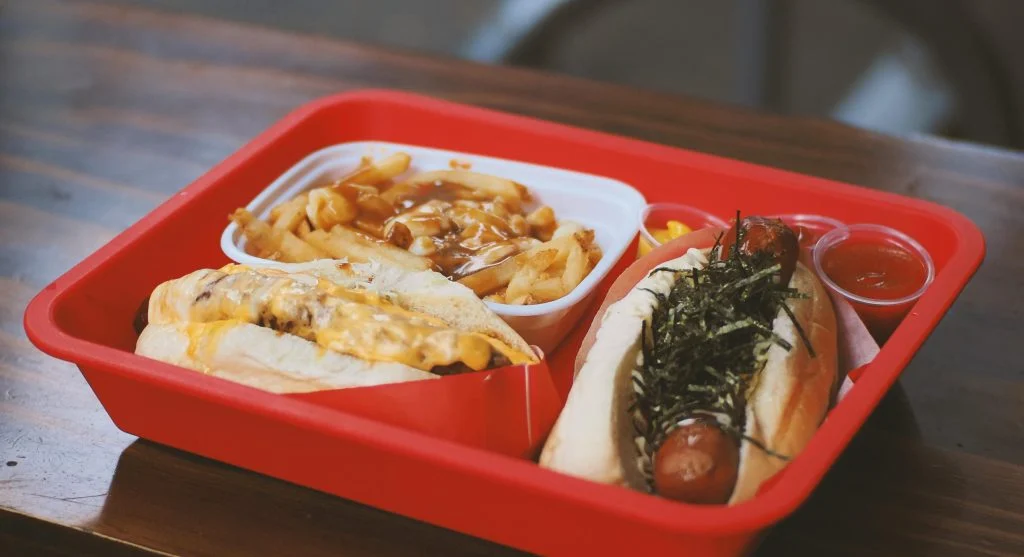 Vibrant public food hall in Canada with diverse food vendors