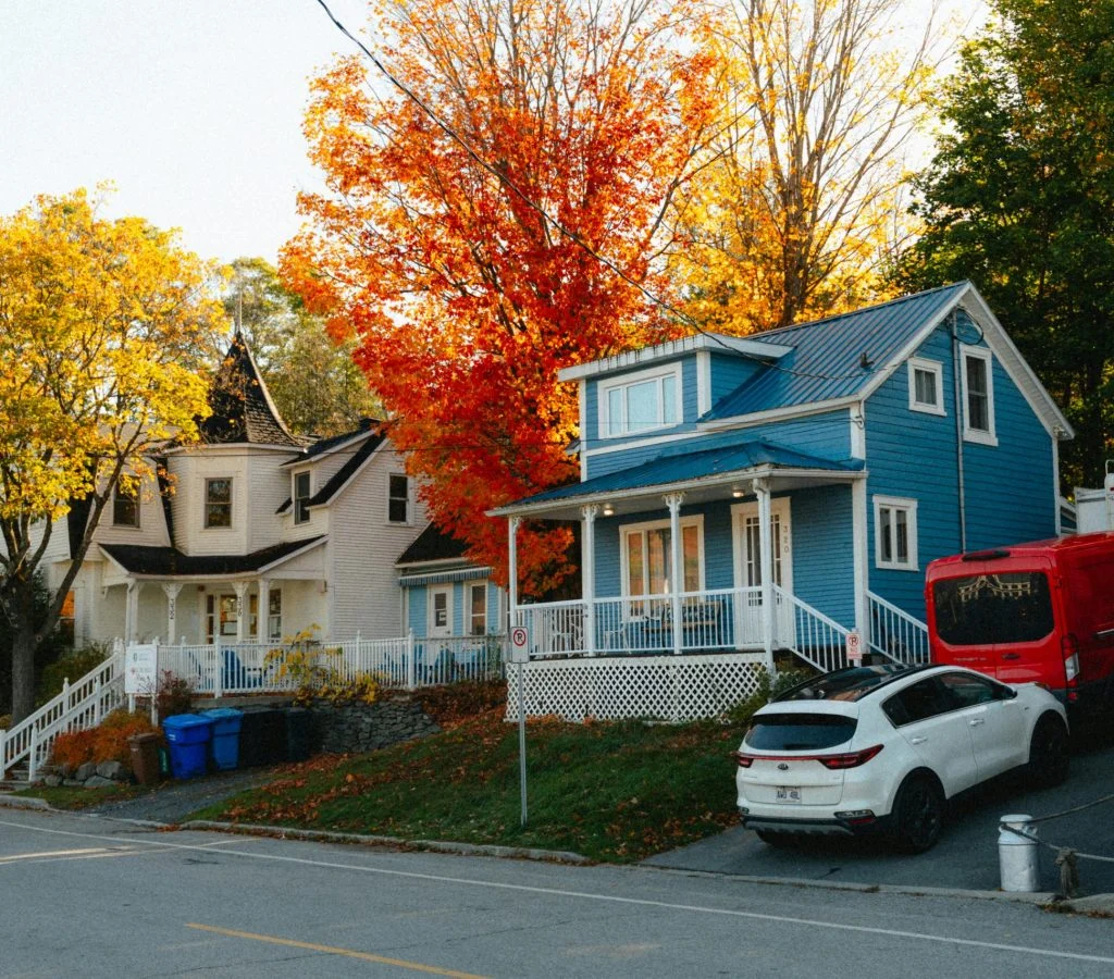 Winding road through a small Canadian town