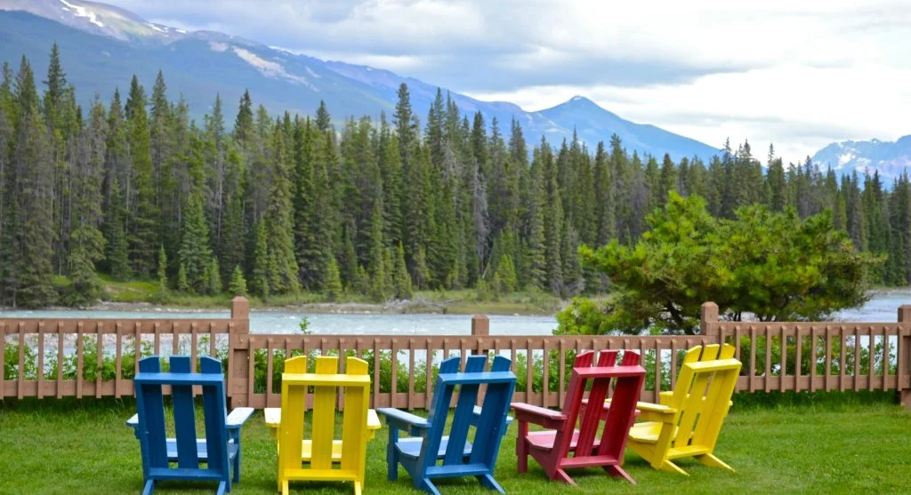 Travelers taking a break at a scenic rest spot in Canada
