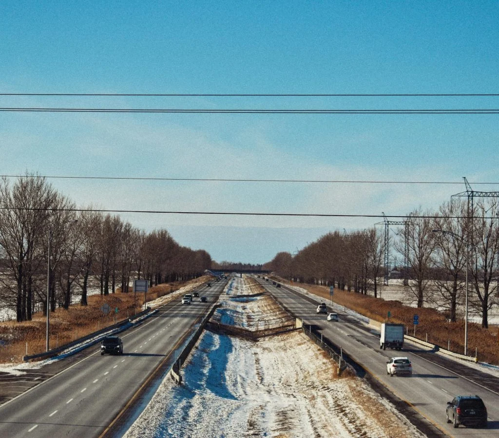 Winding road through Canadian mountains or countryside
