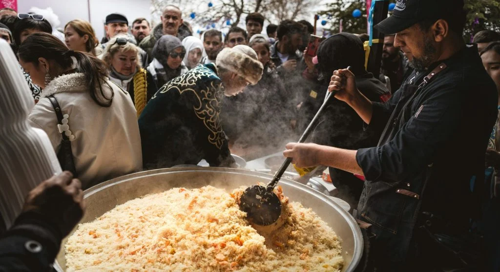 Vibrant food festival in a small Canadian town with various local dishes